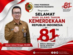 Kepala Dinas Pendidikan Kabupaten Mojokerto Mengucapkan Selamat Hari Ulang Tahun Kemerdekaan Republik Indonesia yang ke- 81